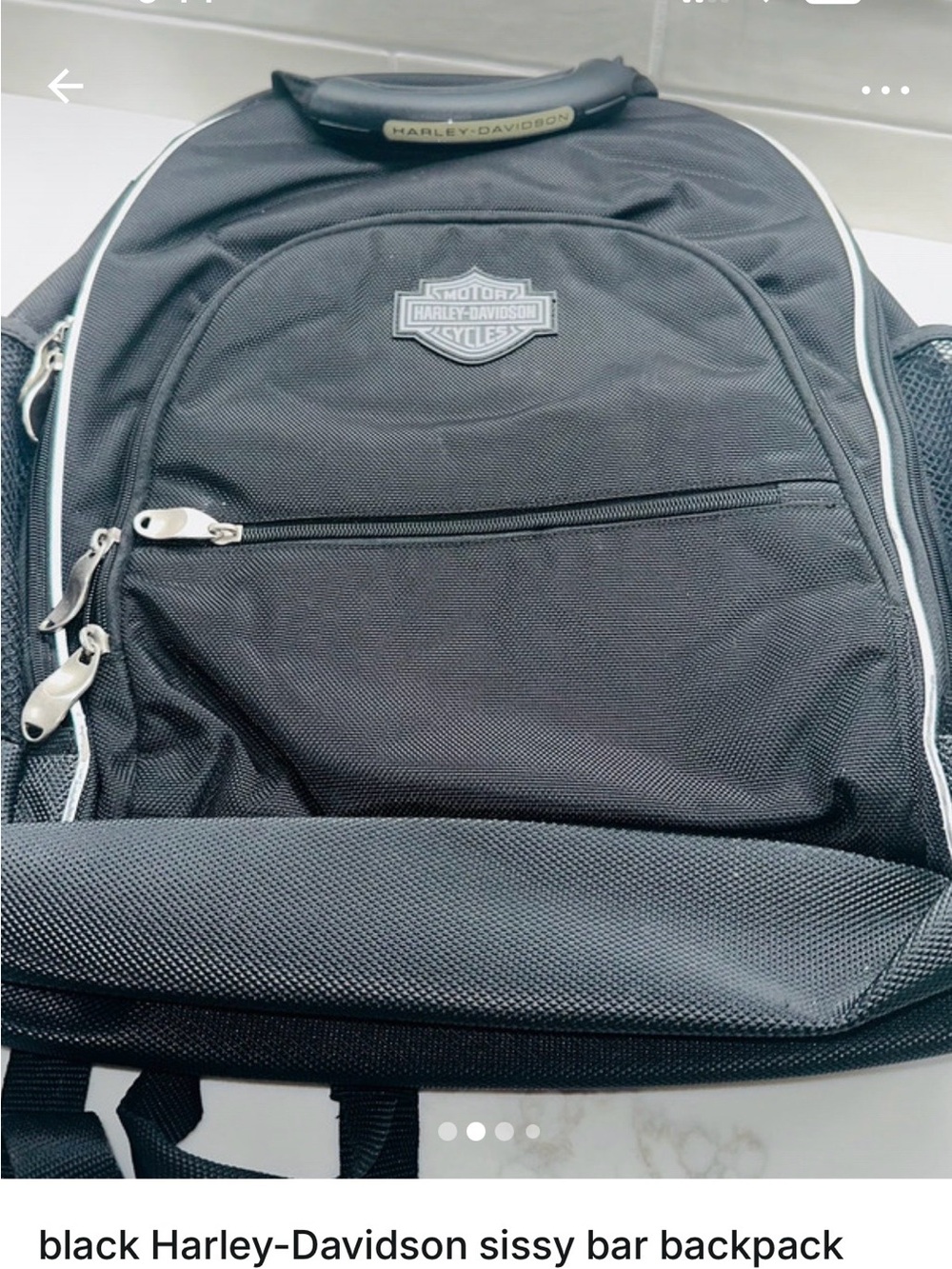 Harley-Davidson Black Backpack with White Piping - Picture 2 of 4